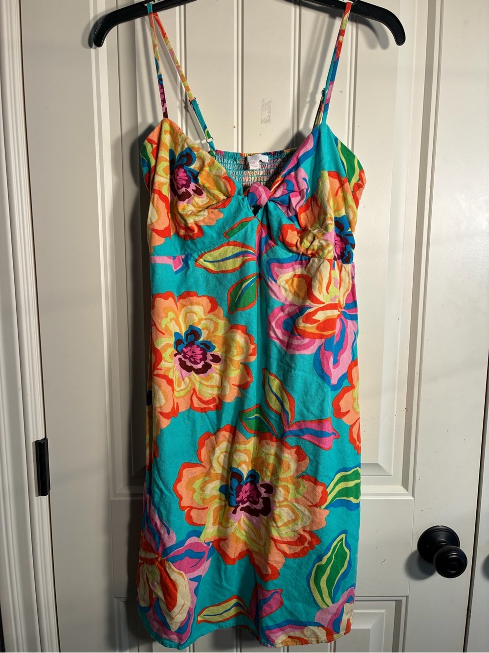 Turquoise Floral Spaghetti-Strap Mini Dress